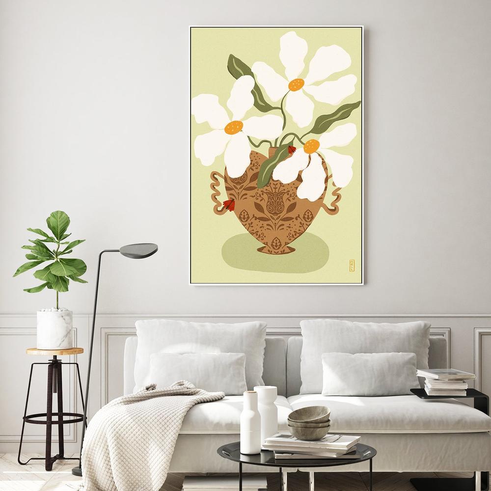 wall-art-print-canvas-poster-framed-White flowers in a Greek Vase Illustration-9