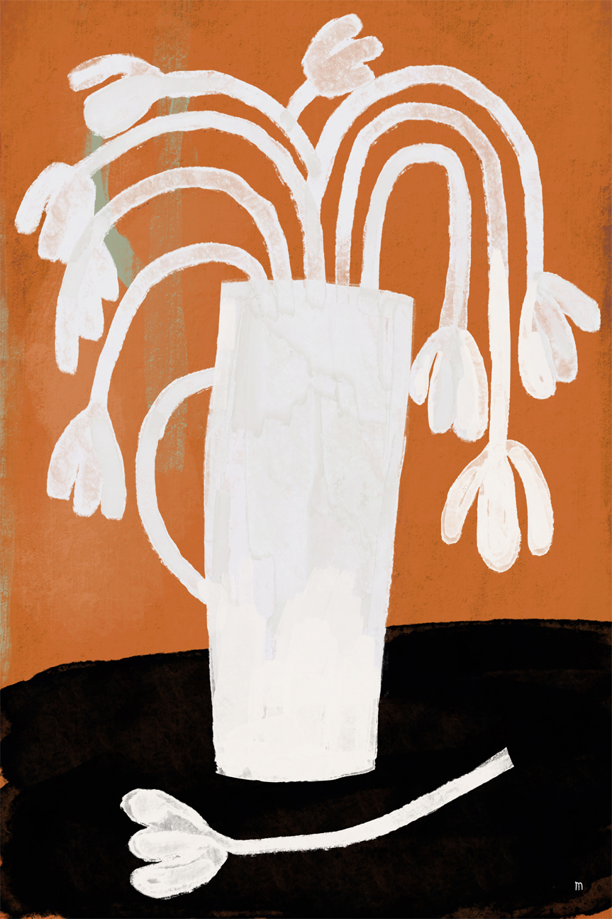 White Flowers Vase Still Life , By Marco Marella Wall Art Print