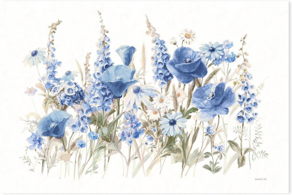wall-art-print-canvas-poster-framed-Wildflowers in Bloom Blue-by-Danhui Nai-Gioia Wall Art