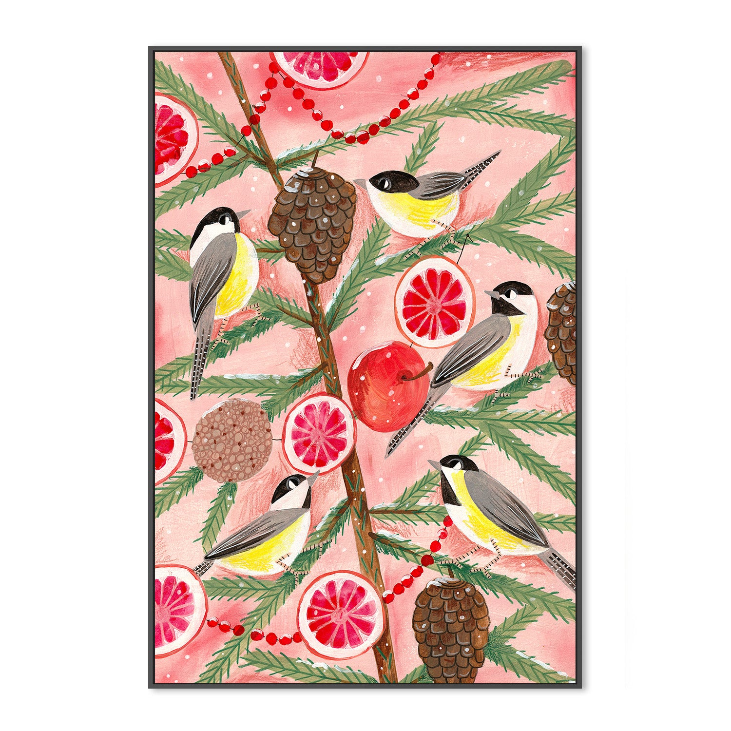 wall-art-print-canvas-poster-framed-Winter birds Tits in the pine tree at Christmas-3