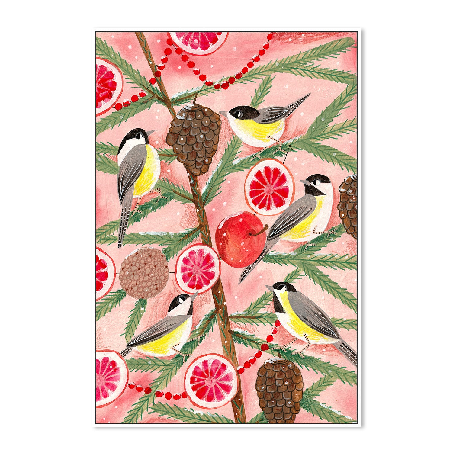 wall-art-print-canvas-poster-framed-Winter birds Tits in the pine tree at Christmas-5
