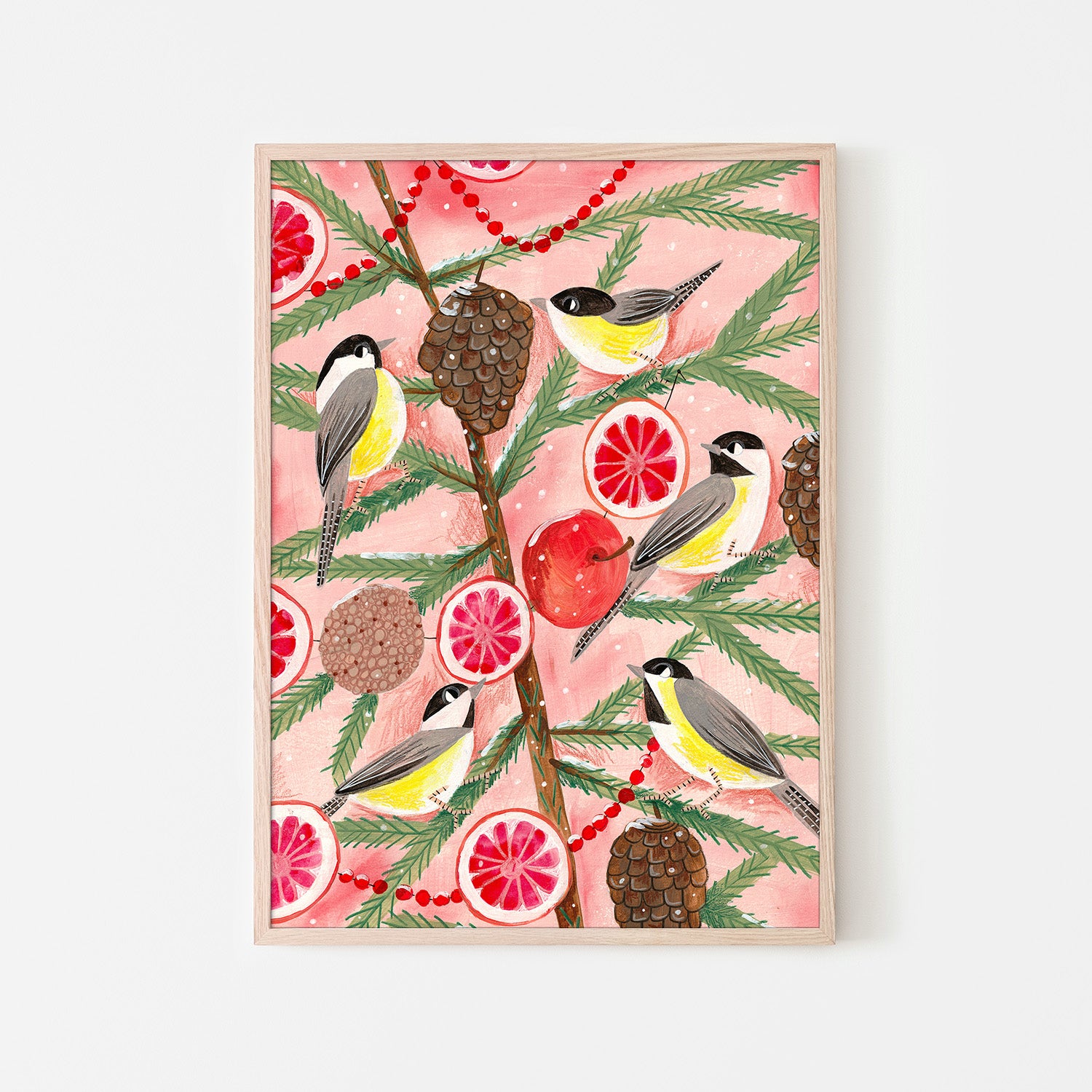 wall-art-print-canvas-poster-framed-Winter birds Tits in the pine tree at Christmas-6