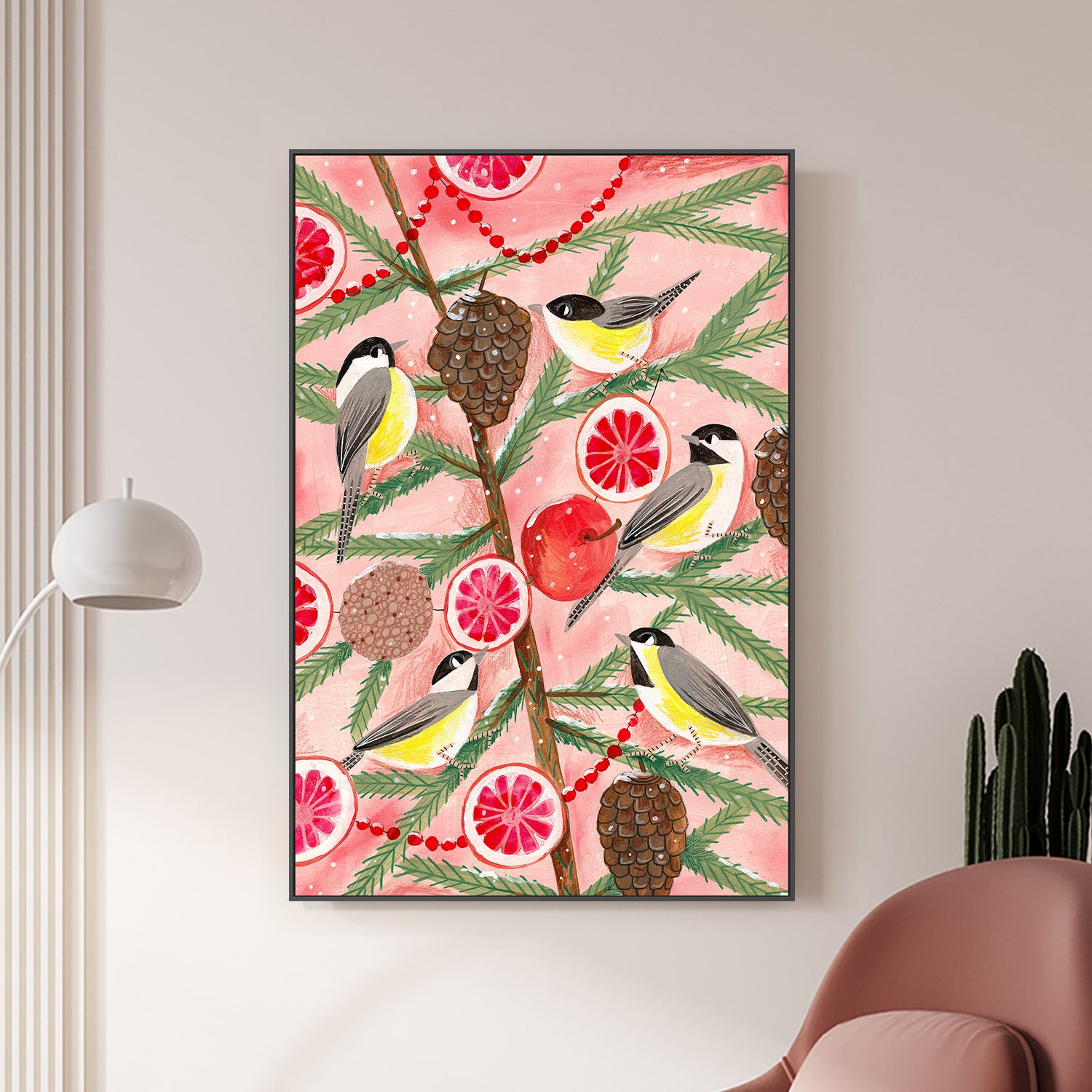 wall-art-print-canvas-poster-framed-Winter birds Tits in the pine tree at Christmas-7