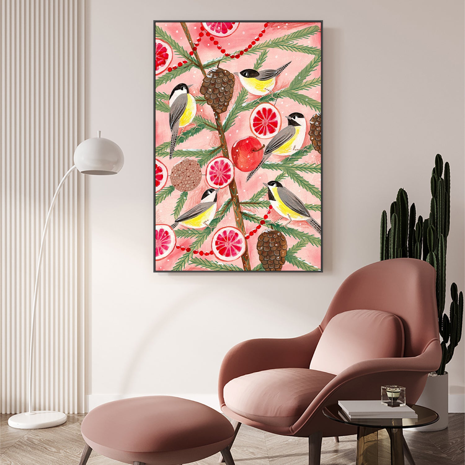 wall-art-print-canvas-poster-framed-Winter birds Tits in the pine tree at Christmas-8
