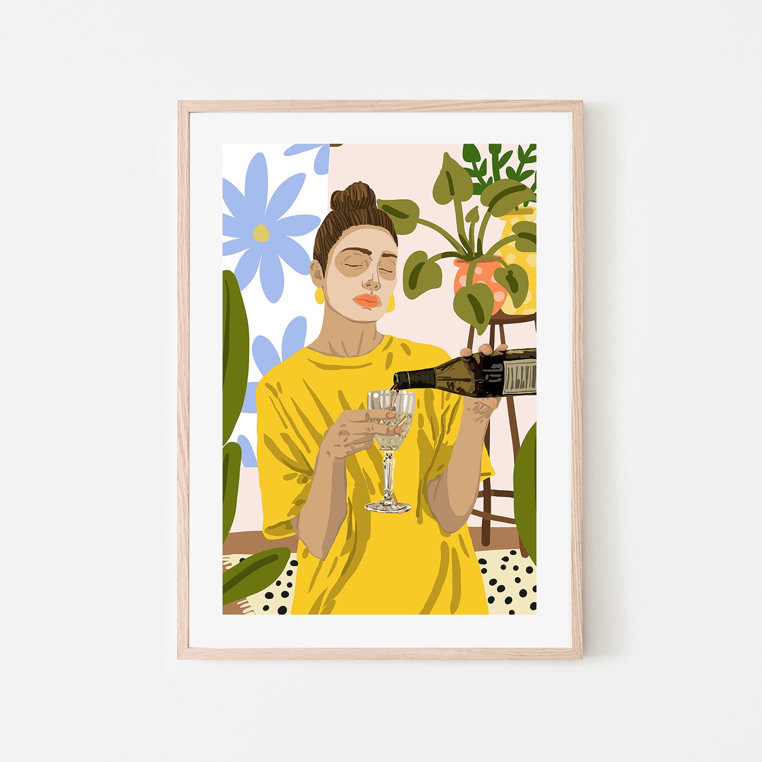 wall-art-print-canvas-poster-framed-Woman In A Yellow Shirt Pouring Wine-6