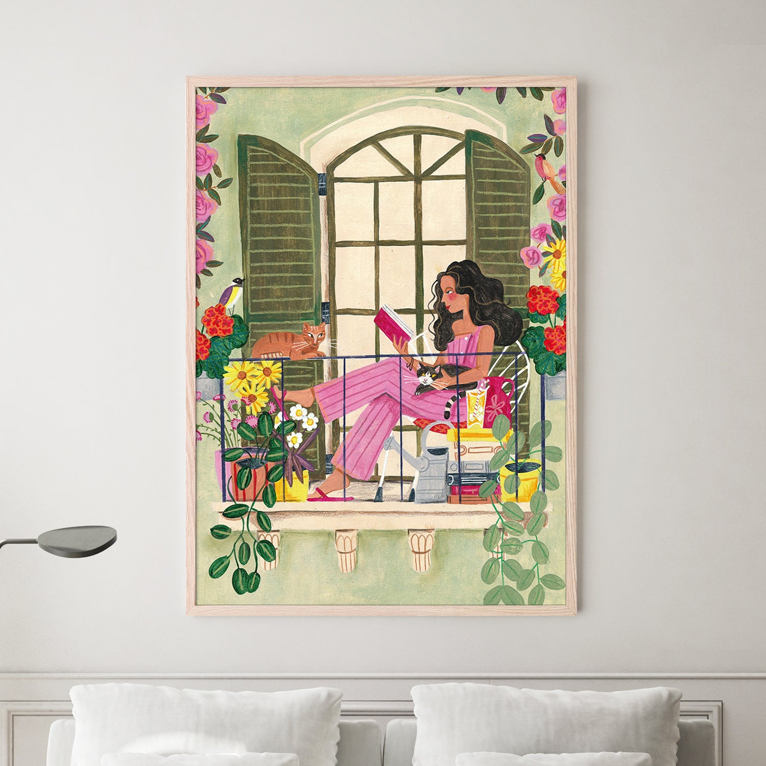 wall-art-print-canvas-poster-framed-Woman reads on balcony-2