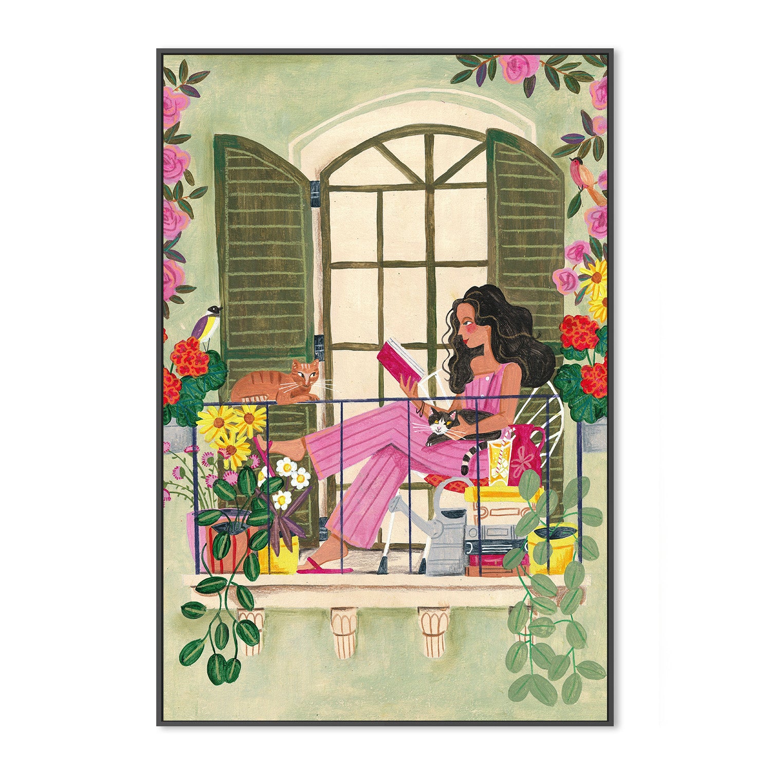 wall-art-print-canvas-poster-framed-Woman reads on balcony-3