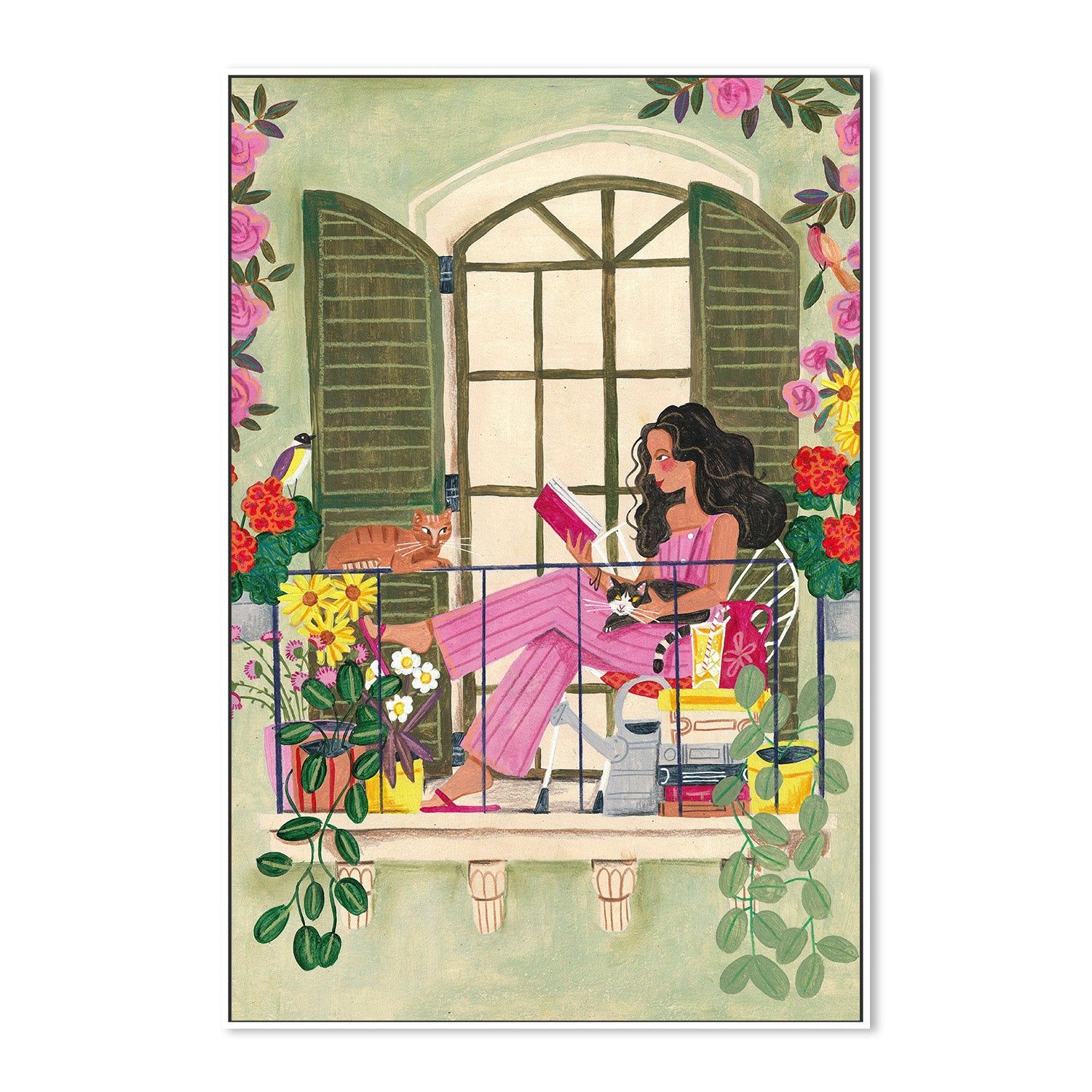 wall-art-print-canvas-poster-framed-Woman reads on balcony-5
