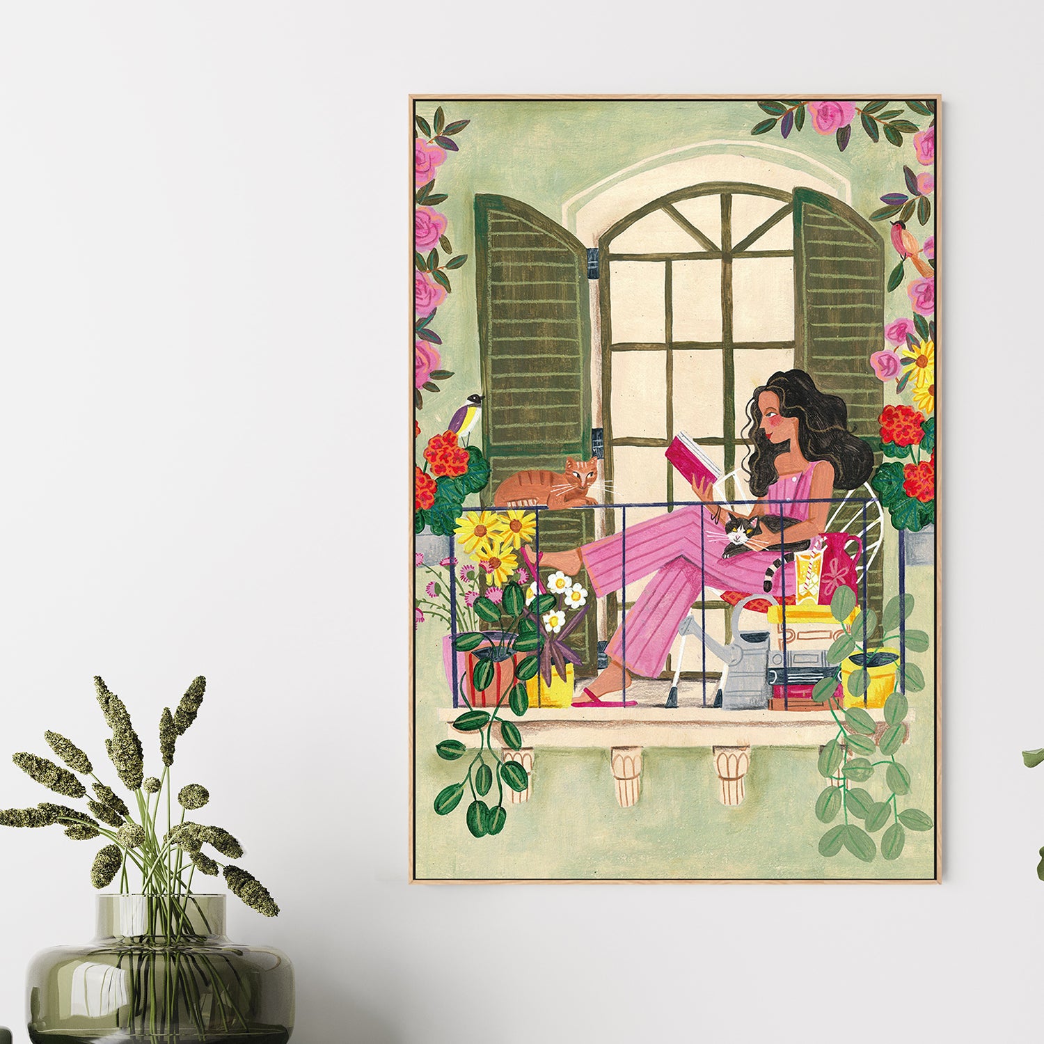 wall-art-print-canvas-poster-framed-Woman reads on balcony-7
