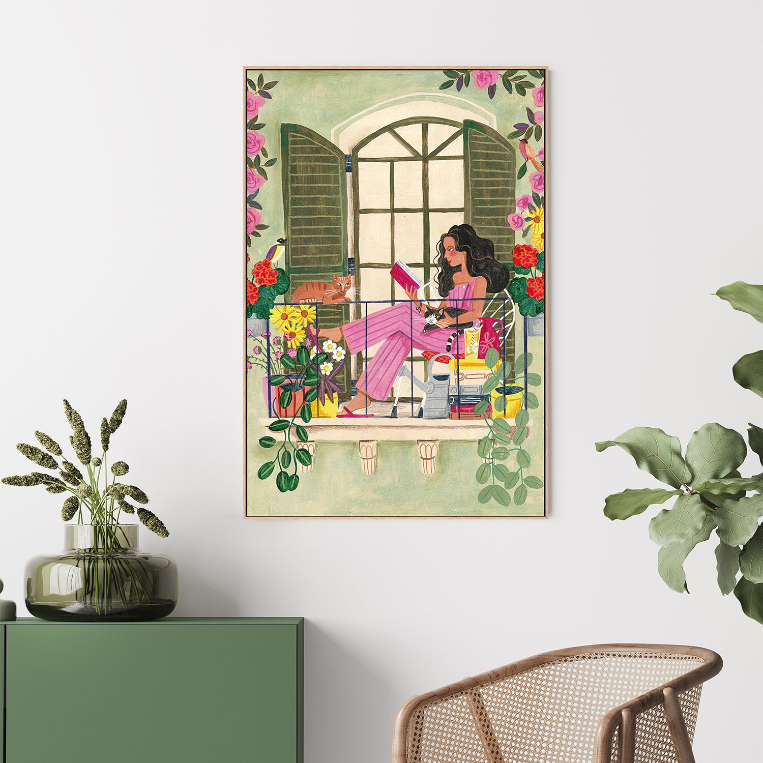 wall-art-print-canvas-poster-framed-Woman reads on balcony-8