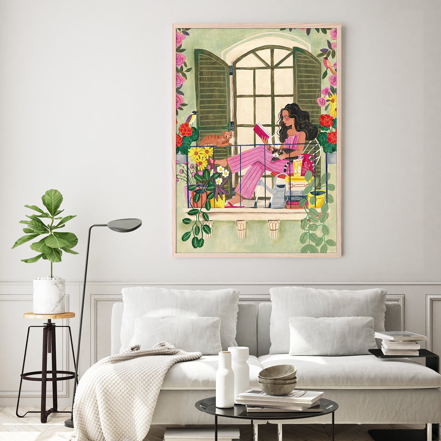 wall-art-print-canvas-poster-framed-Woman reads on balcony-9