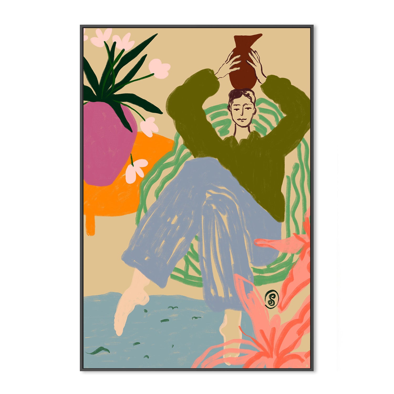 wall-art-print-canvas-poster-framed-Woman With A Vessel , By Sandra Poliakov-3