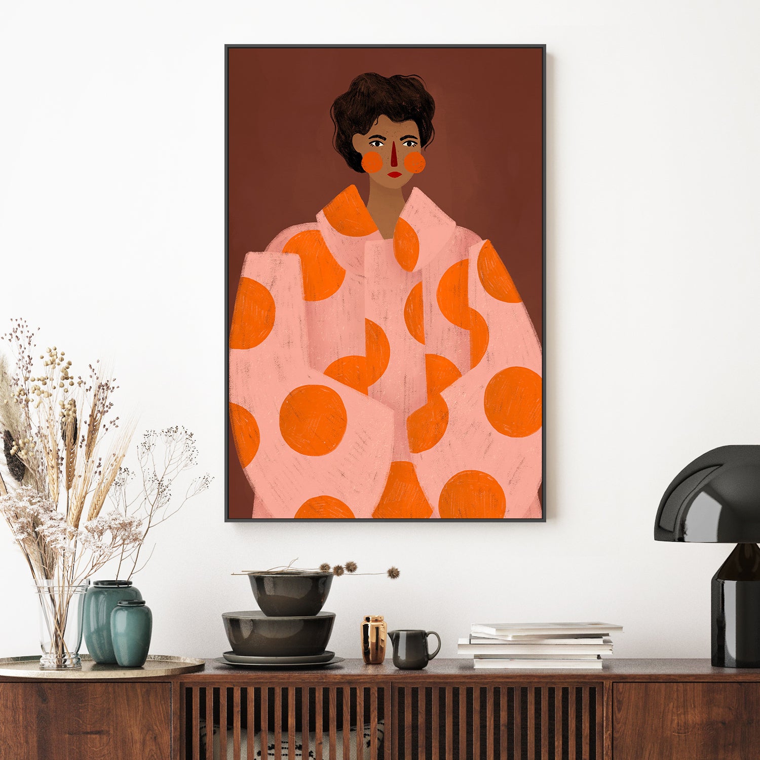wall-art-print-canvas-poster-framed-Woman With Orange Dots-2