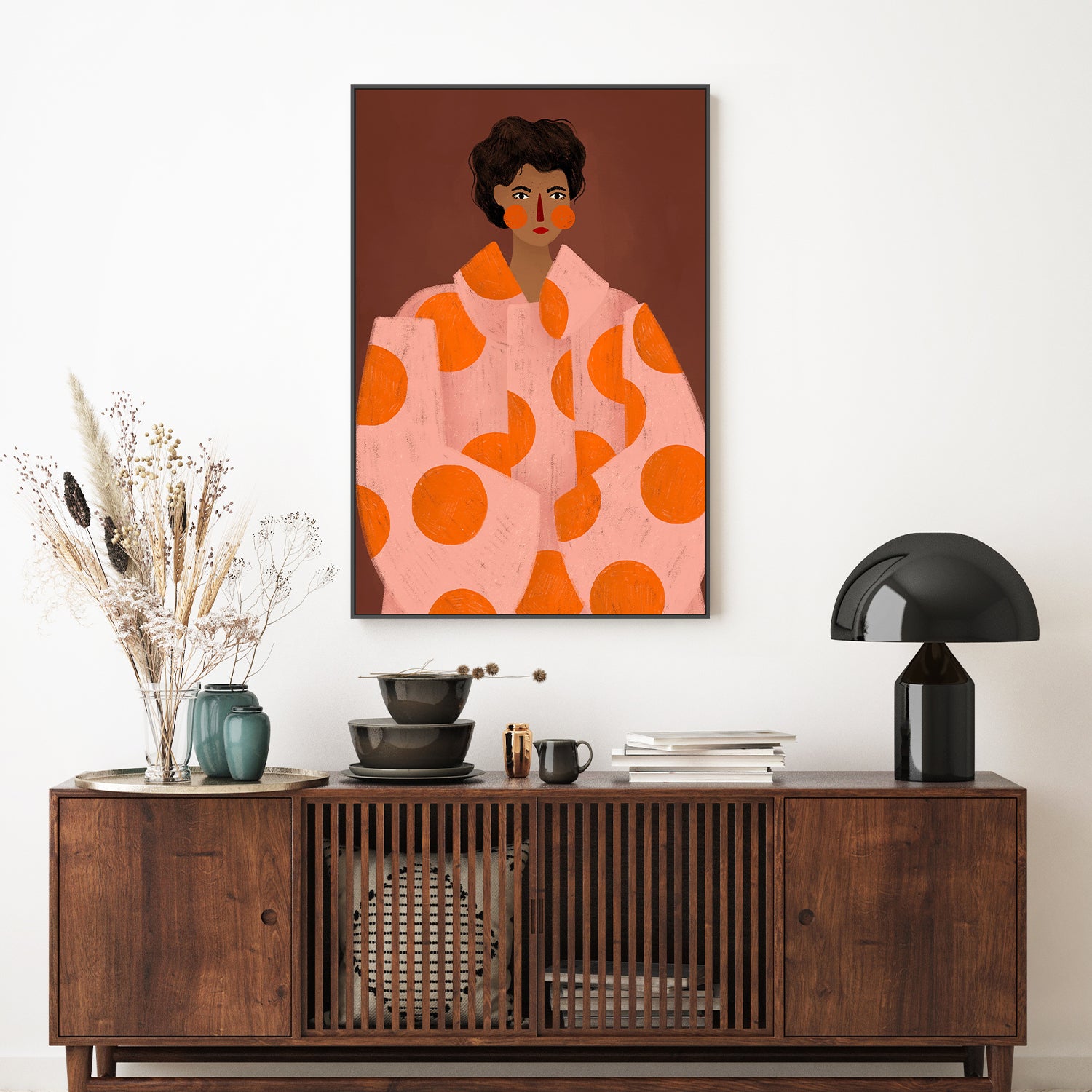 wall-art-print-canvas-poster-framed-Woman With Orange Dots-7