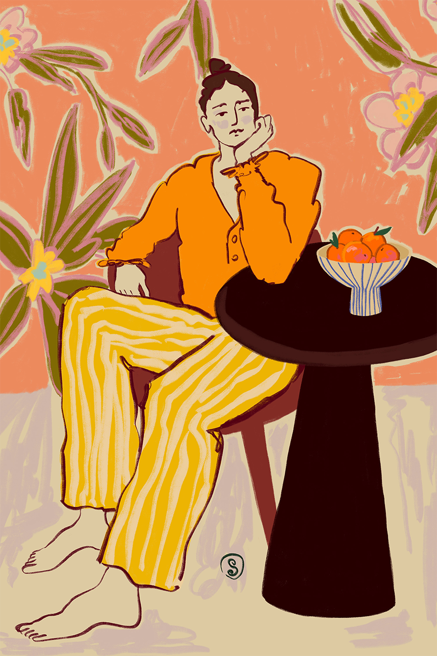 wall-art-print-canvas-poster-framed-Woman With Oranges , By Sandra Poliakov-1