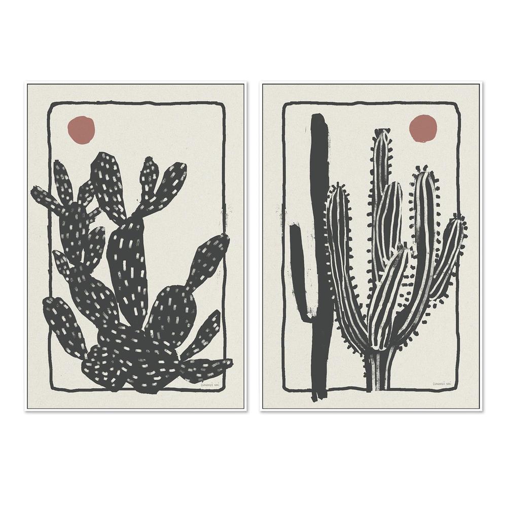 wall-art-print-canvas-poster-framed-Woodcut Cactus, Style A & B, Set Of 2-5