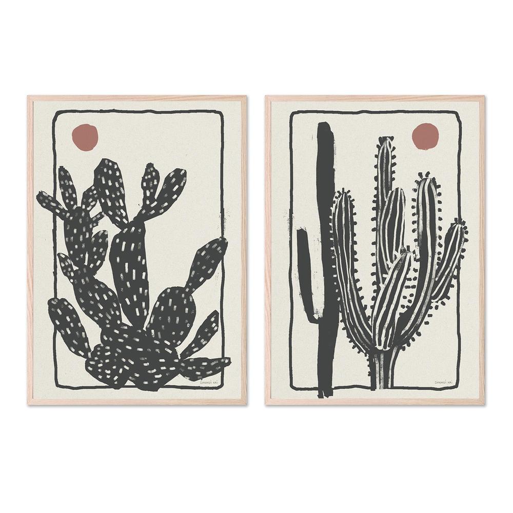 wall-art-print-canvas-poster-framed-Woodcut Cactus, Style A & B, Set Of 2-6
