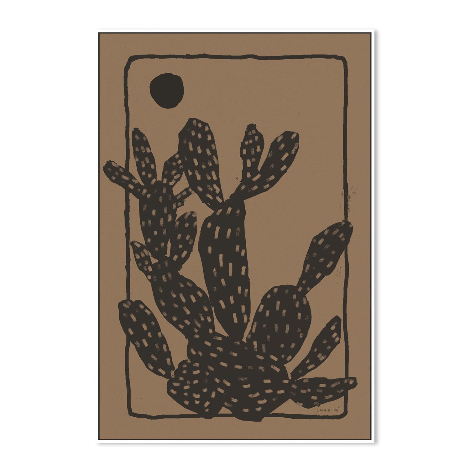 wall-art-print-canvas-poster-framed-Woodcut Cactus, Style A, Natural-5