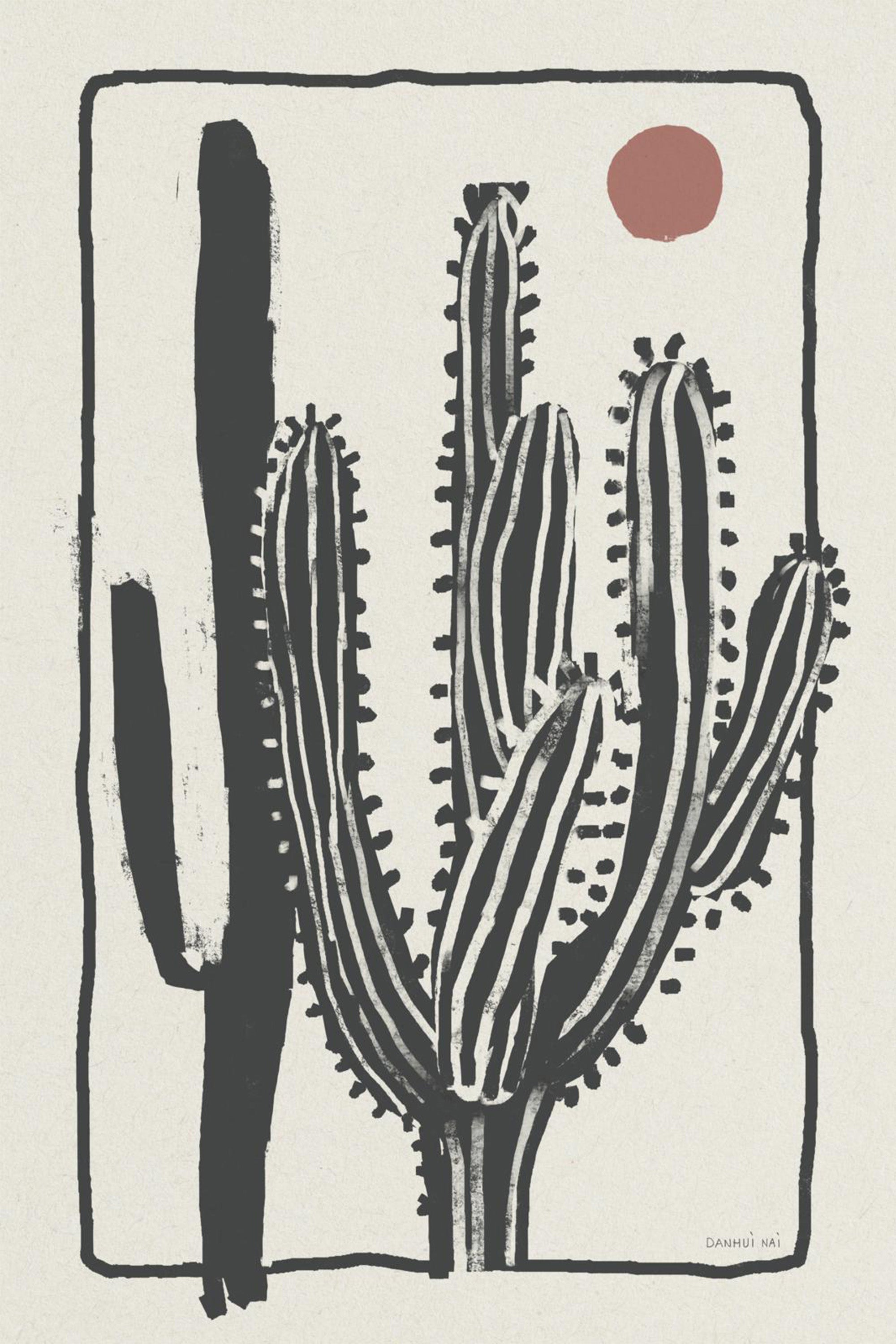 wall-art-print-canvas-poster-framed-Woodcut Cactus , Style B-1