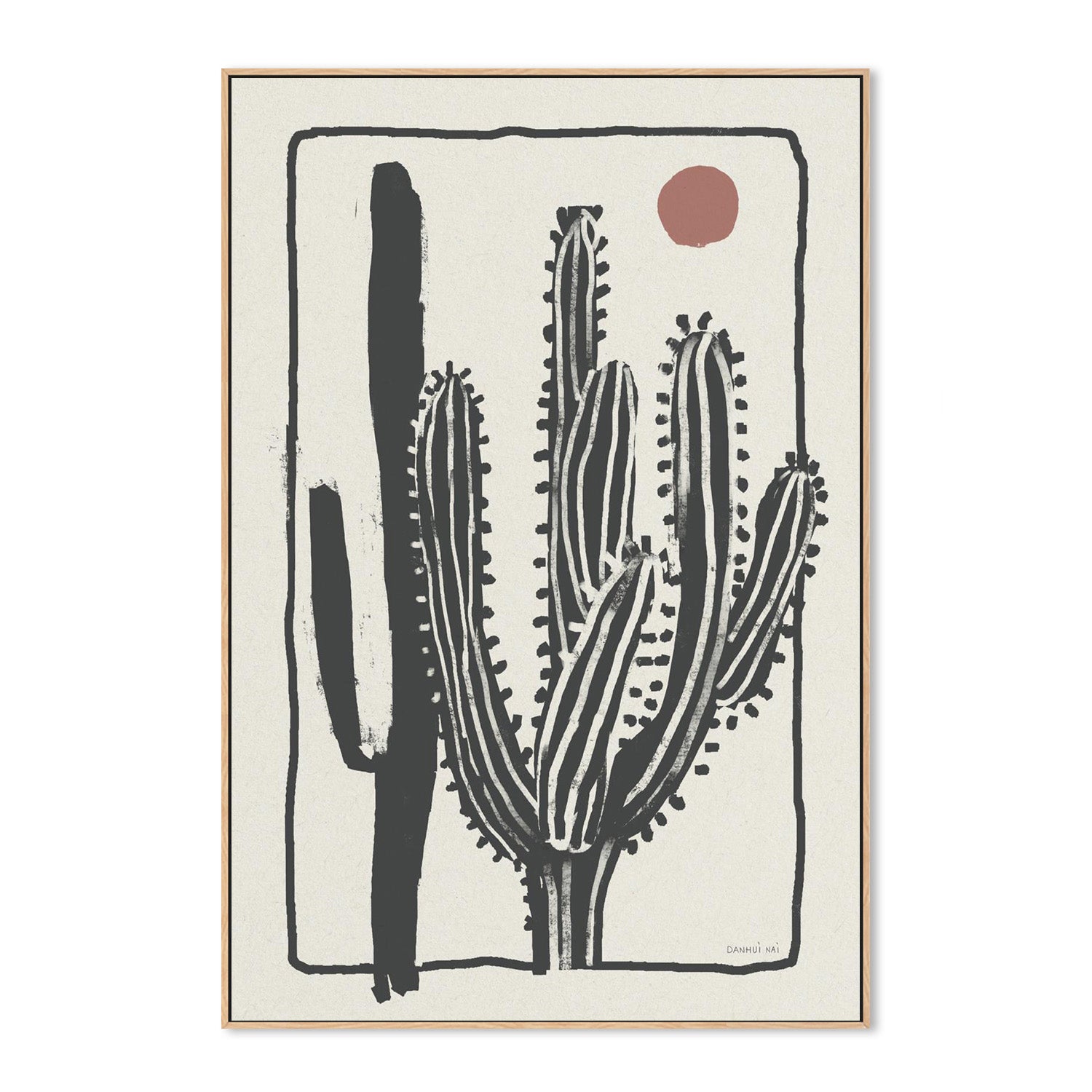 wall-art-print-canvas-poster-framed-Woodcut Cactus , Style B-4