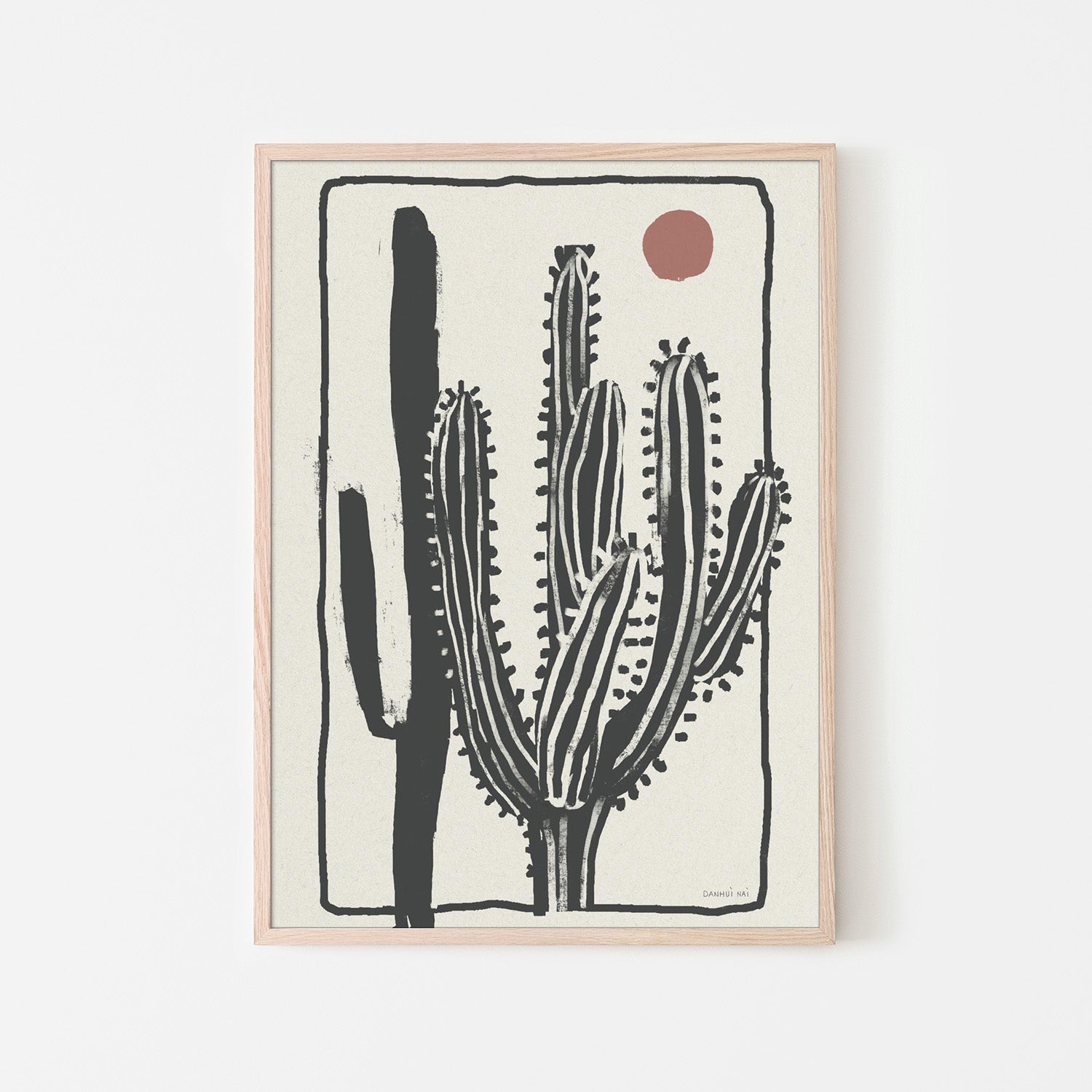 wall-art-print-canvas-poster-framed-Woodcut Cactus , Style B-6
