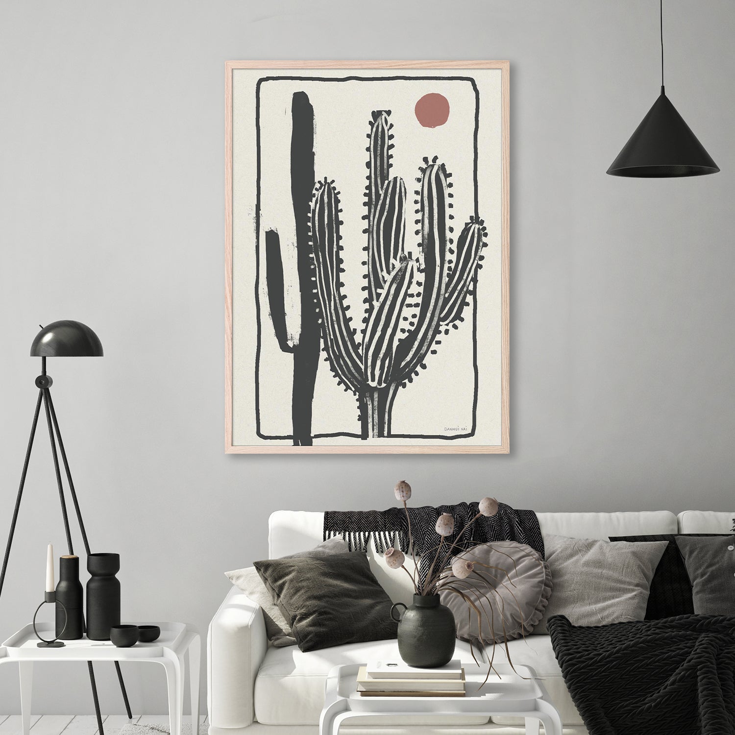 wall-art-print-canvas-poster-framed-Woodcut Cactus , Style B-8