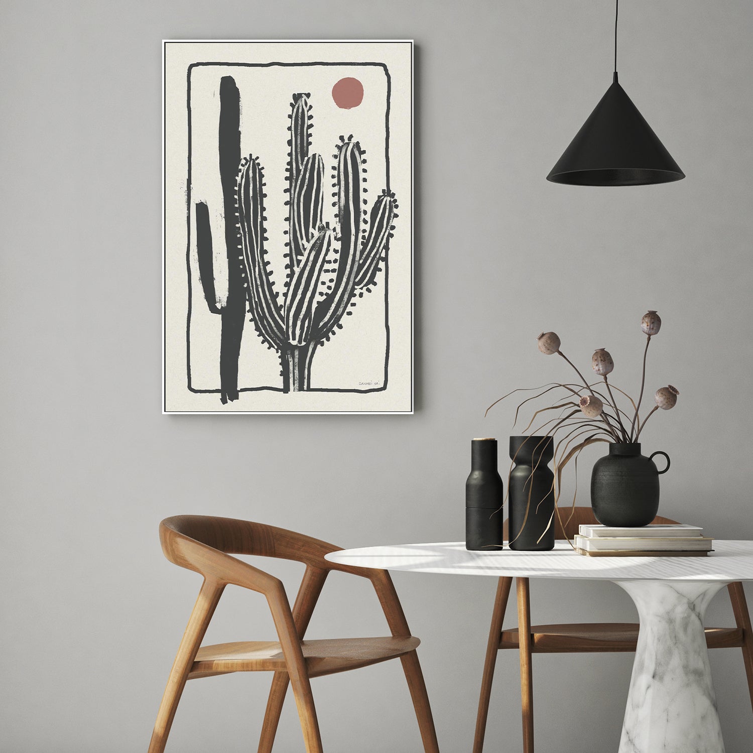 wall-art-print-canvas-poster-framed-Woodcut Cactus , Style B-9