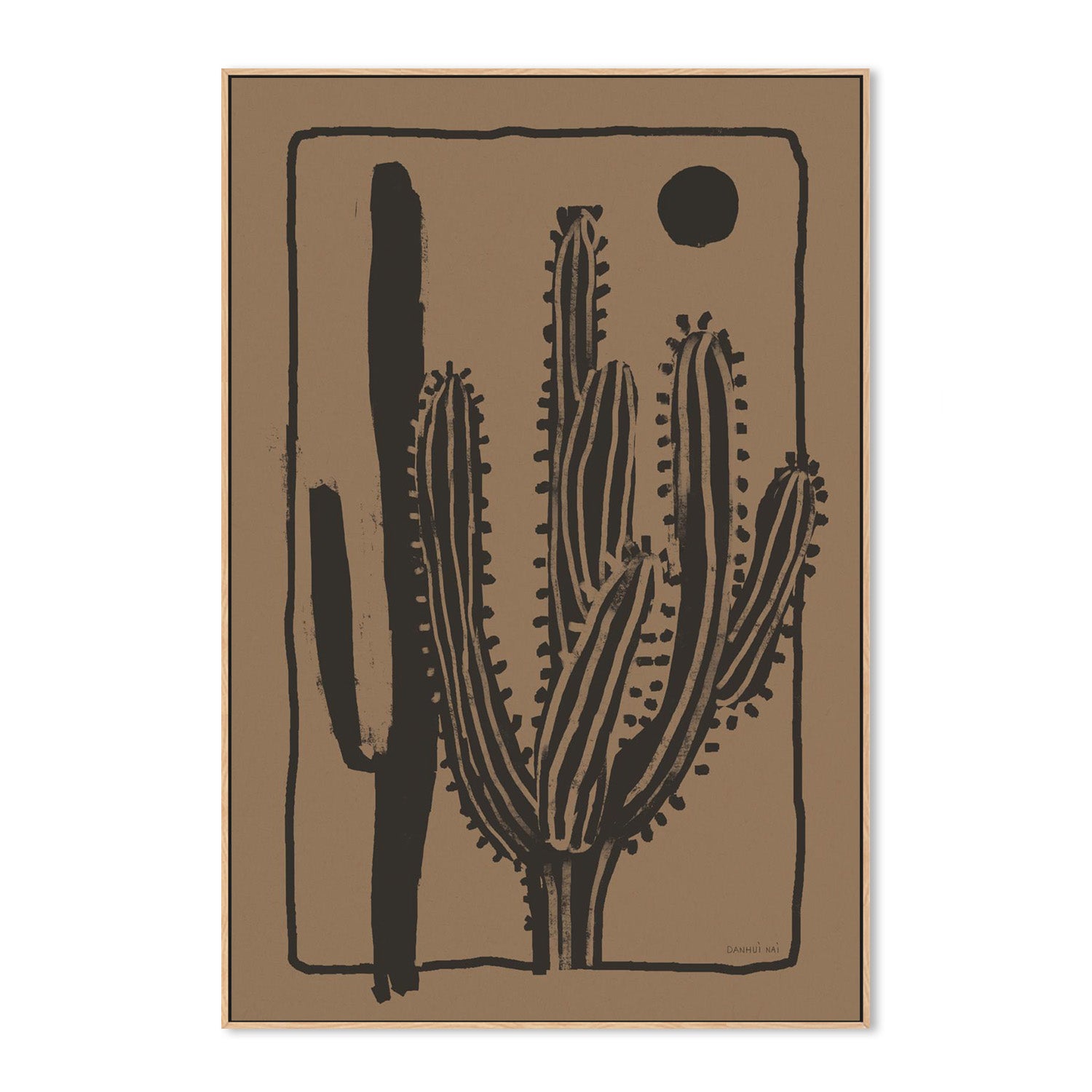 wall-art-print-canvas-poster-framed-Woodcut Cactus , Style B, Natural-4