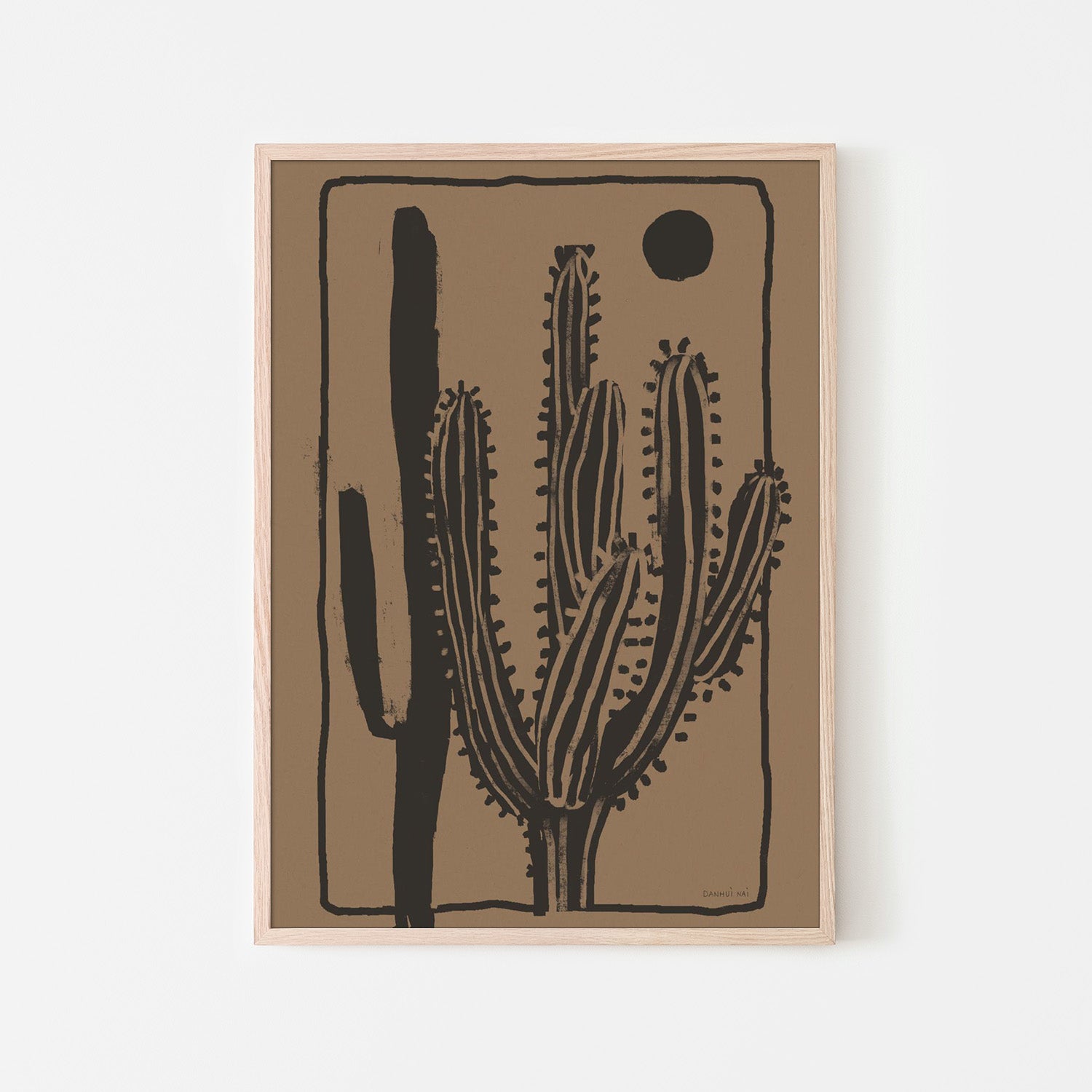 wall-art-print-canvas-poster-framed-Woodcut Cactus , Style B, Natural-6
