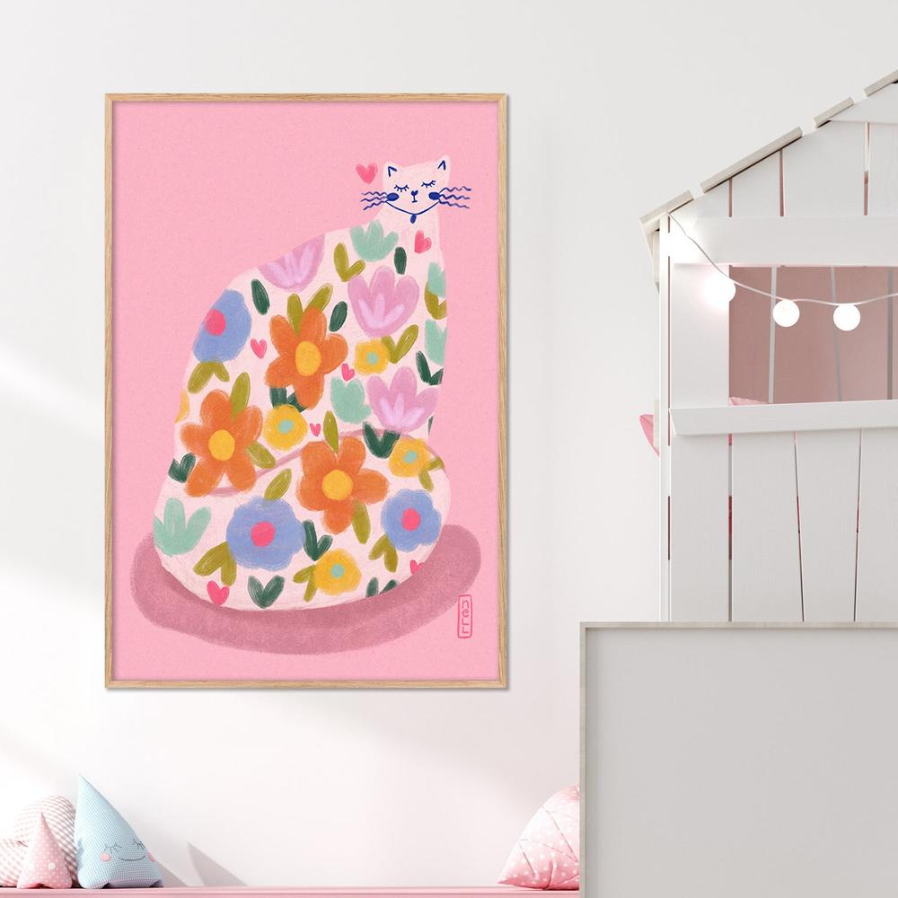 Whimsical Flower Cat-by-Dirkie Nell-wall-art-print-canvas-poster-framed-Gioia