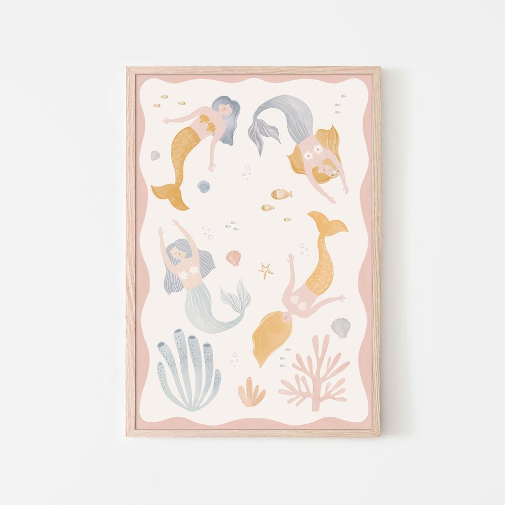 Whimsical Mermaids Ocean-by-Menina Lisboa-wall-art-print-canvas-poster-framed-Gioia