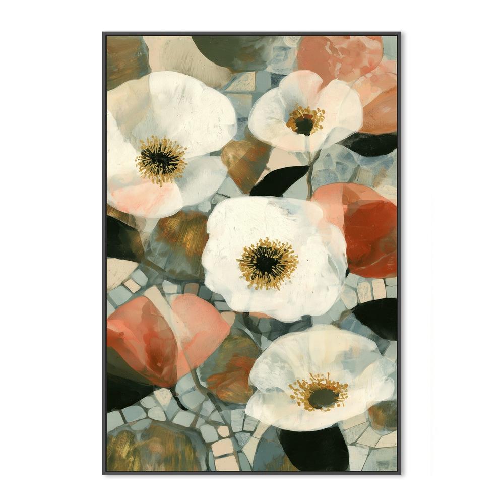 White Blooms on Mosaic Tile-by-Chromatic Storm Studio-wall-art-print-canvas-poster-framed-Gioia