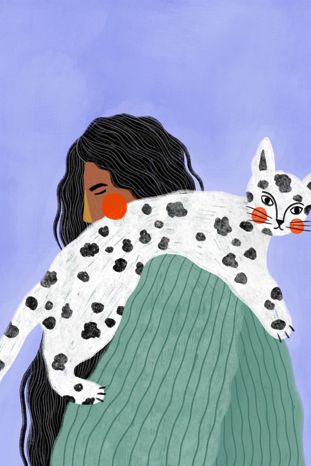 Woman and Spotted Cat-by-Bea Muller-wall-art-print-canvas-poster-framed-Gioia