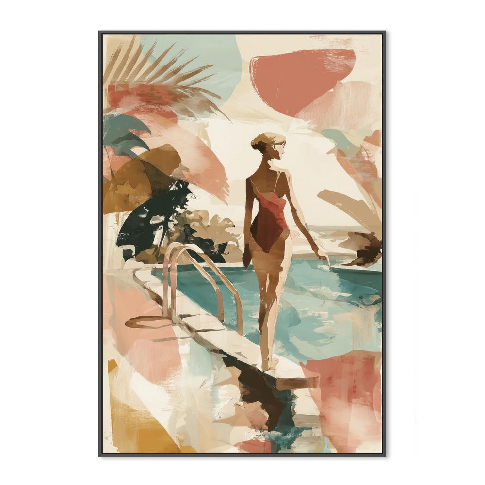 Woman by Poolside Retreat-by-Chromatic Storm Studio-wall-art-print-canvas-poster-framed-Gioia