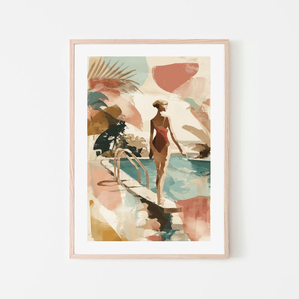 Woman by Poolside Retreat-by-Chromatic Storm Studio-wall-art-print-canvas-poster-framed-Gioia