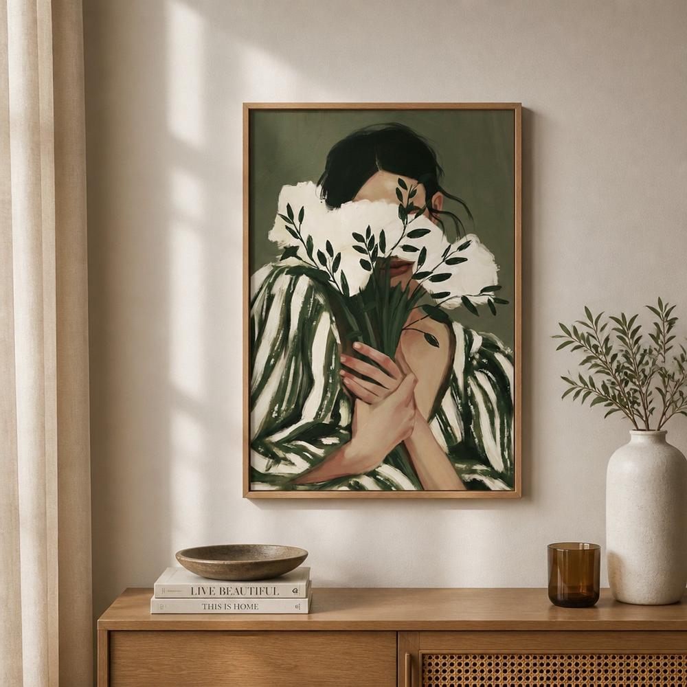 woman with flowers-by-Stephanie Jeuffroy-wall-art-print-canvas-poster-framed-Gioia