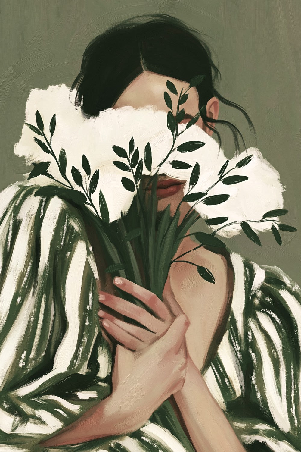 woman with flowers-by-Stephanie Jeuffroy-wall-art-print-canvas-poster-framed-Gioia