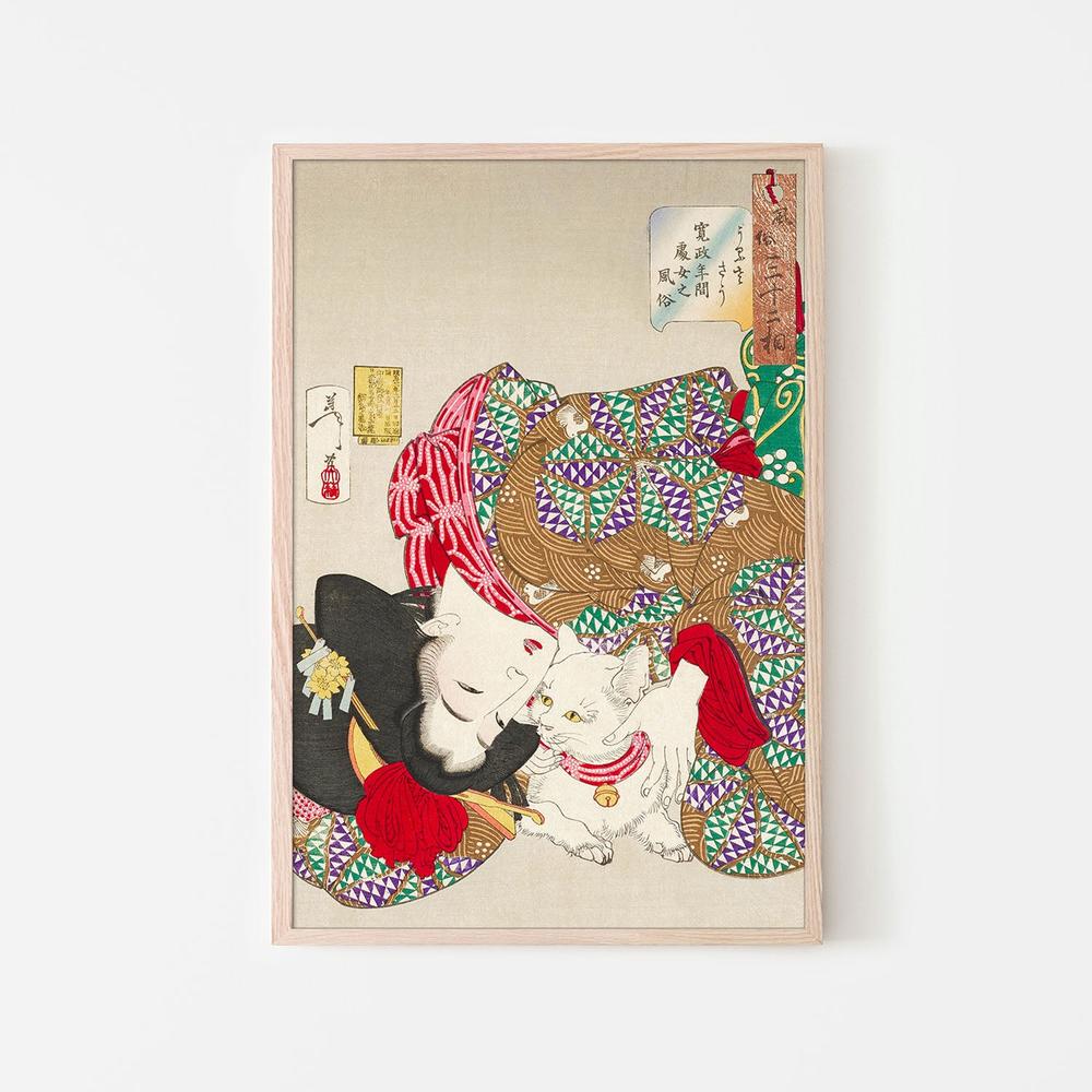 Woman With Pet Kansei Era (1888)-by-Tsukioka Yoshitoshi-wall-art-print-canvas-poster-framed-Gioia