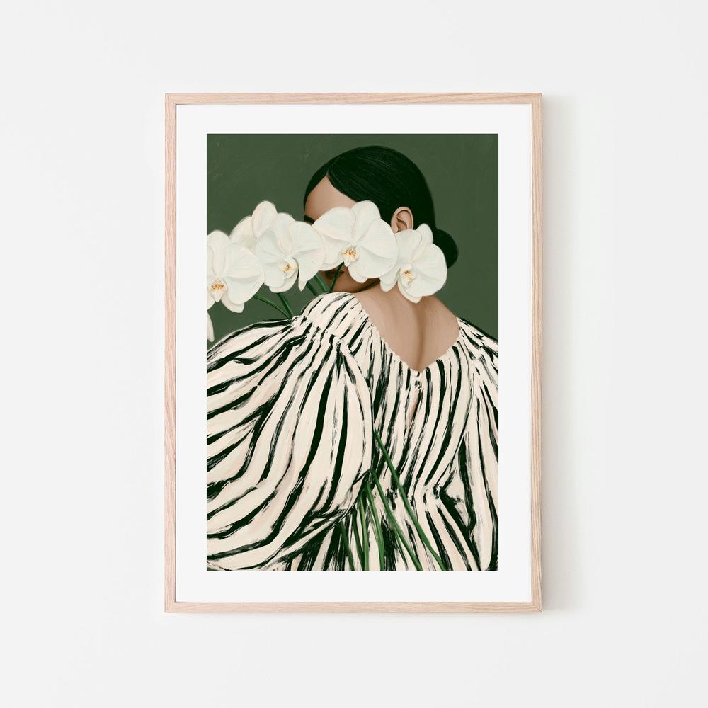 Woman With White Orchids-by-Stephanie Jeuffroy-wall-art-print-canvas-poster-framed-Gioia