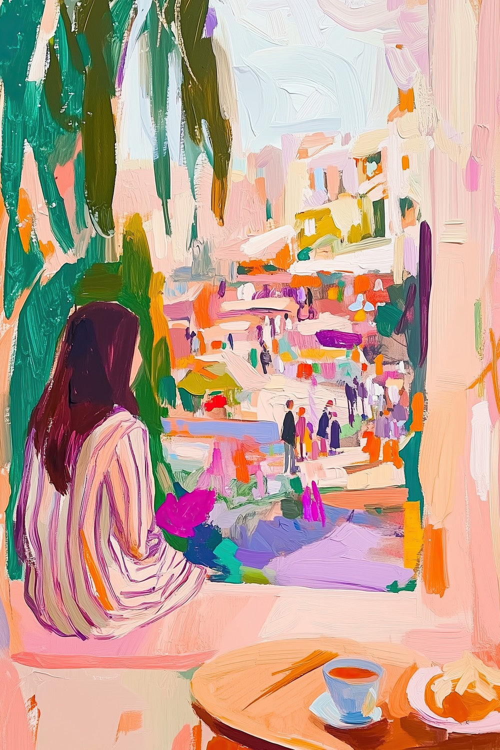 Woman's Summer City View-by-Stephanie Jeuffroy-wall-art-print-canvas-poster-framed-Gioia