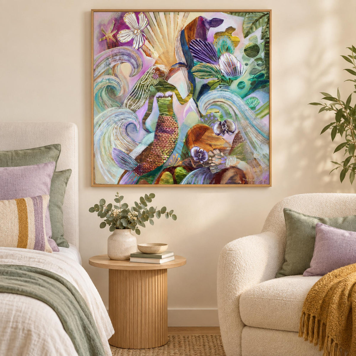 Wonderland, Style B wall art in a cosy contemporary bedroom corner