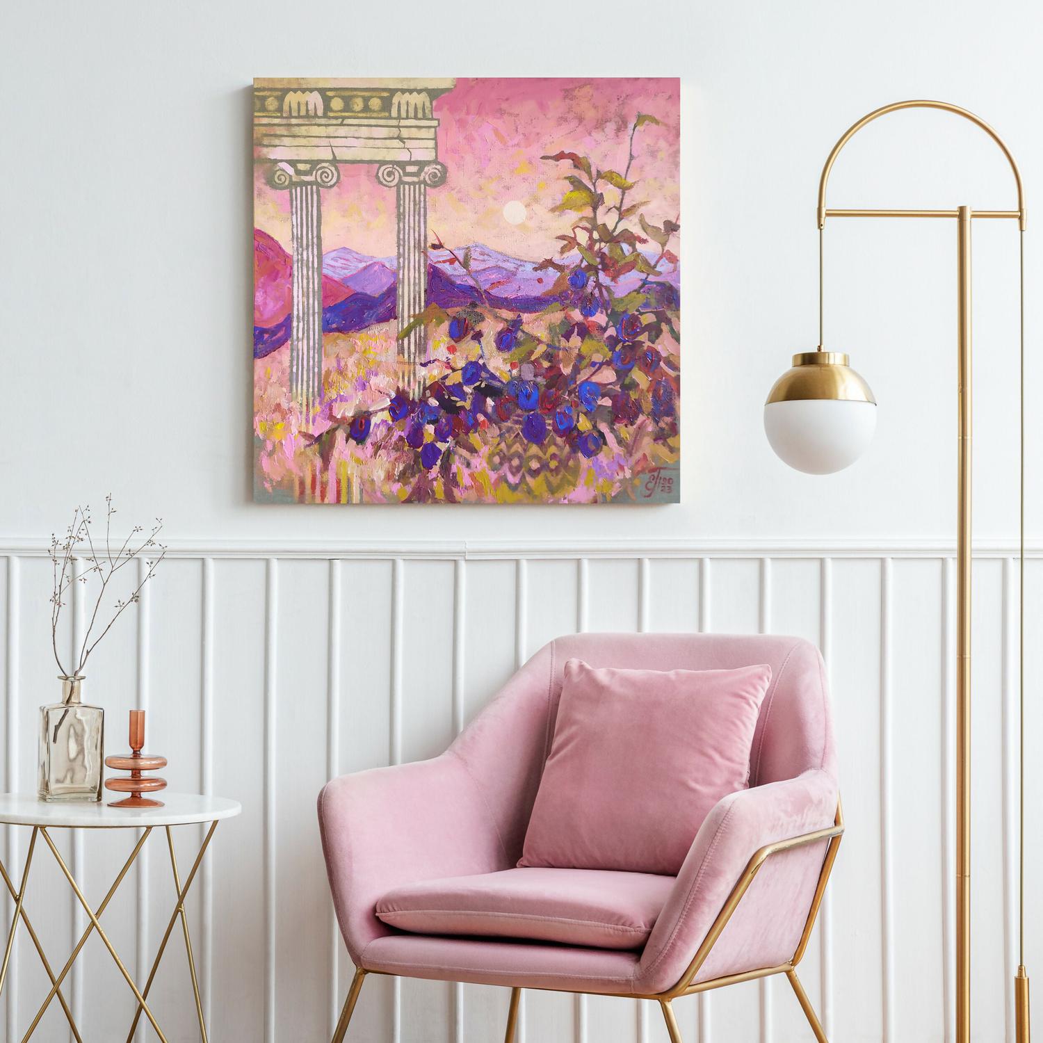 Antique Landscape, Original Hand-Painted Canvas By Ekaterina Prisich