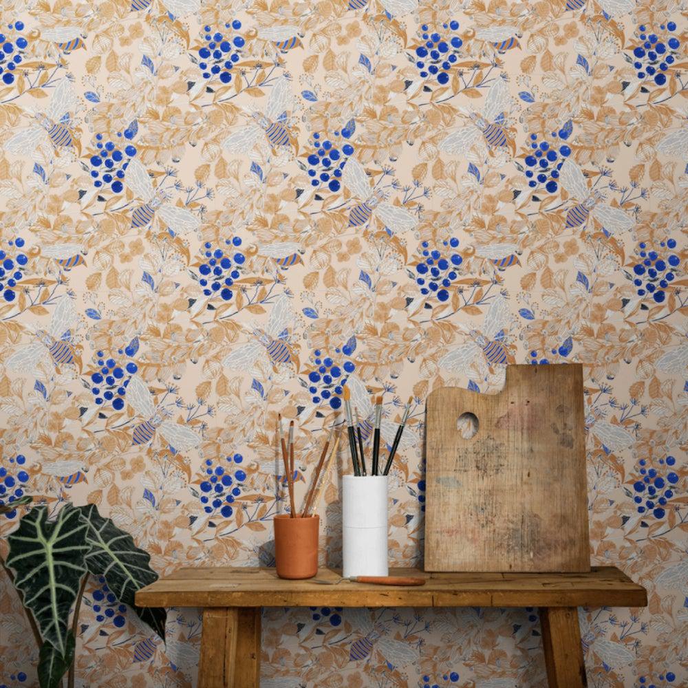 Bees and Berries-wallpaper-eco-friendly-easy-removal-GIOIA-WALL-ART
