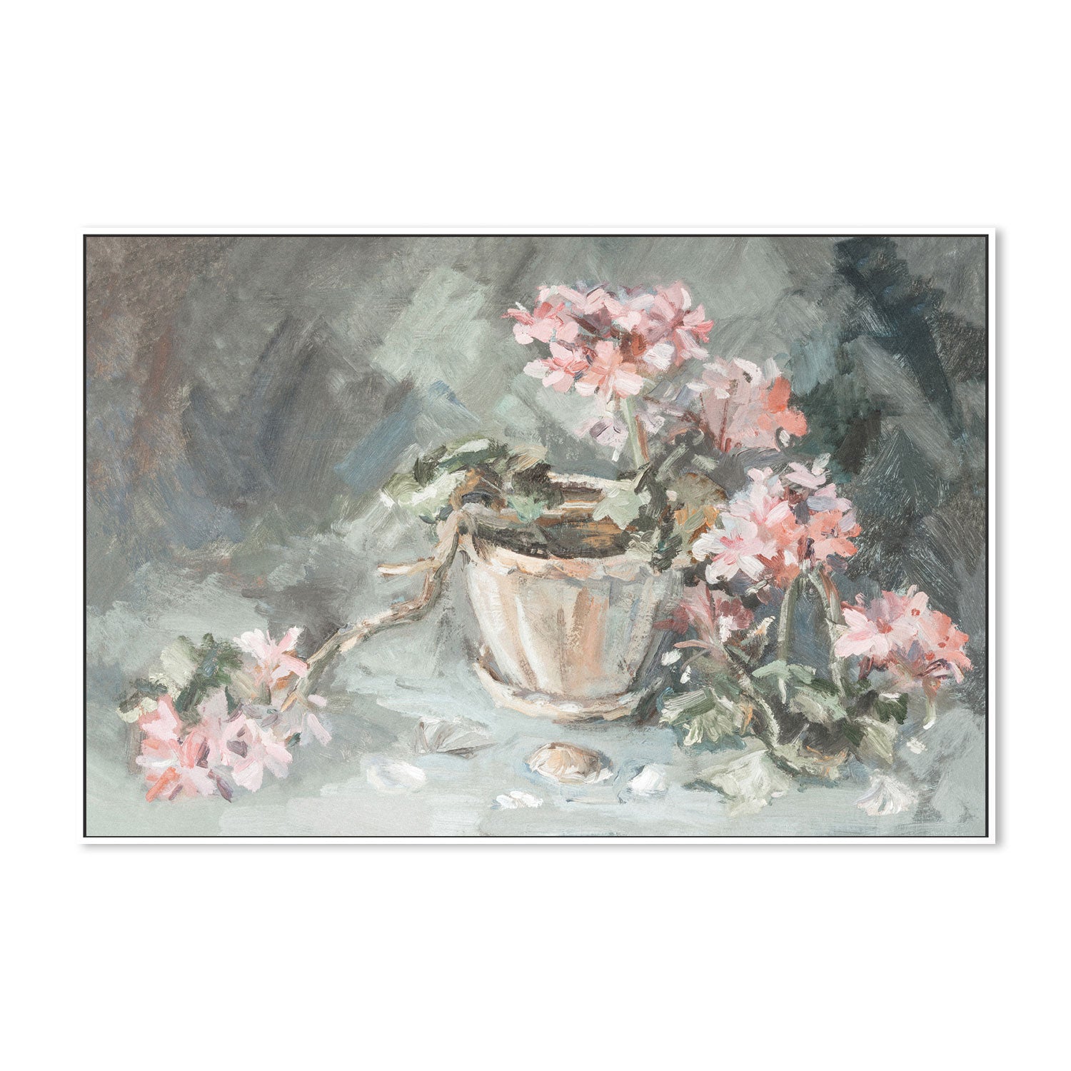 Sage and Blush Flowers , Hand-painted Canvas