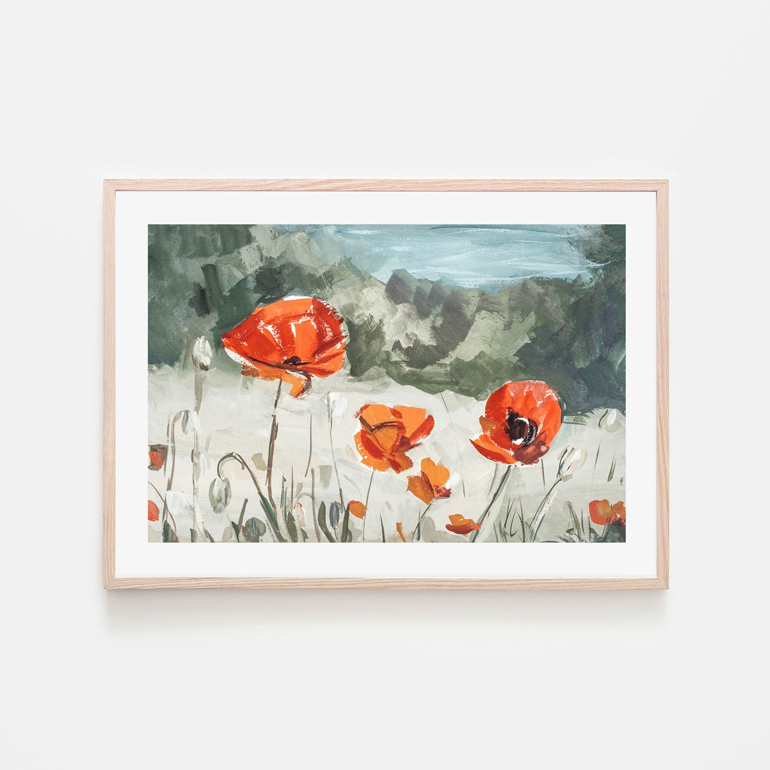 Bright Red Poppies , Hand-painted Canvas