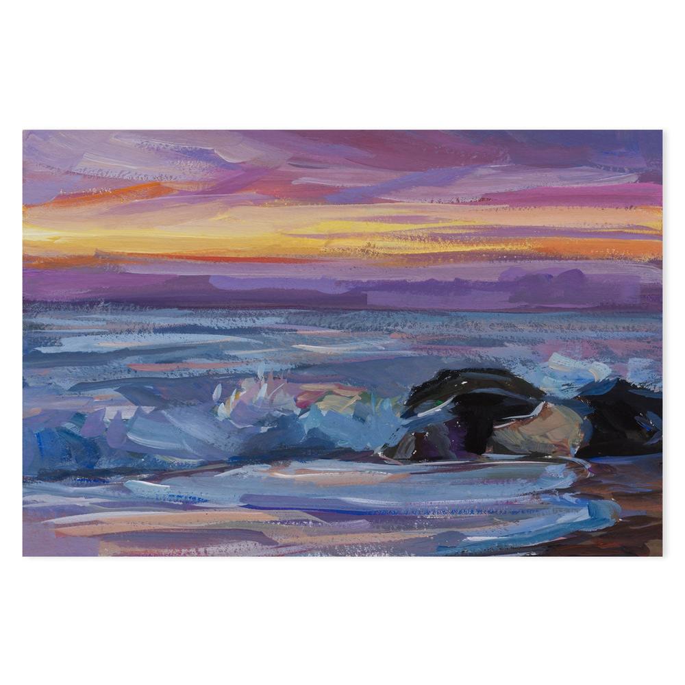 Purple And Yellow Sunset , Hand-painted Canvas
