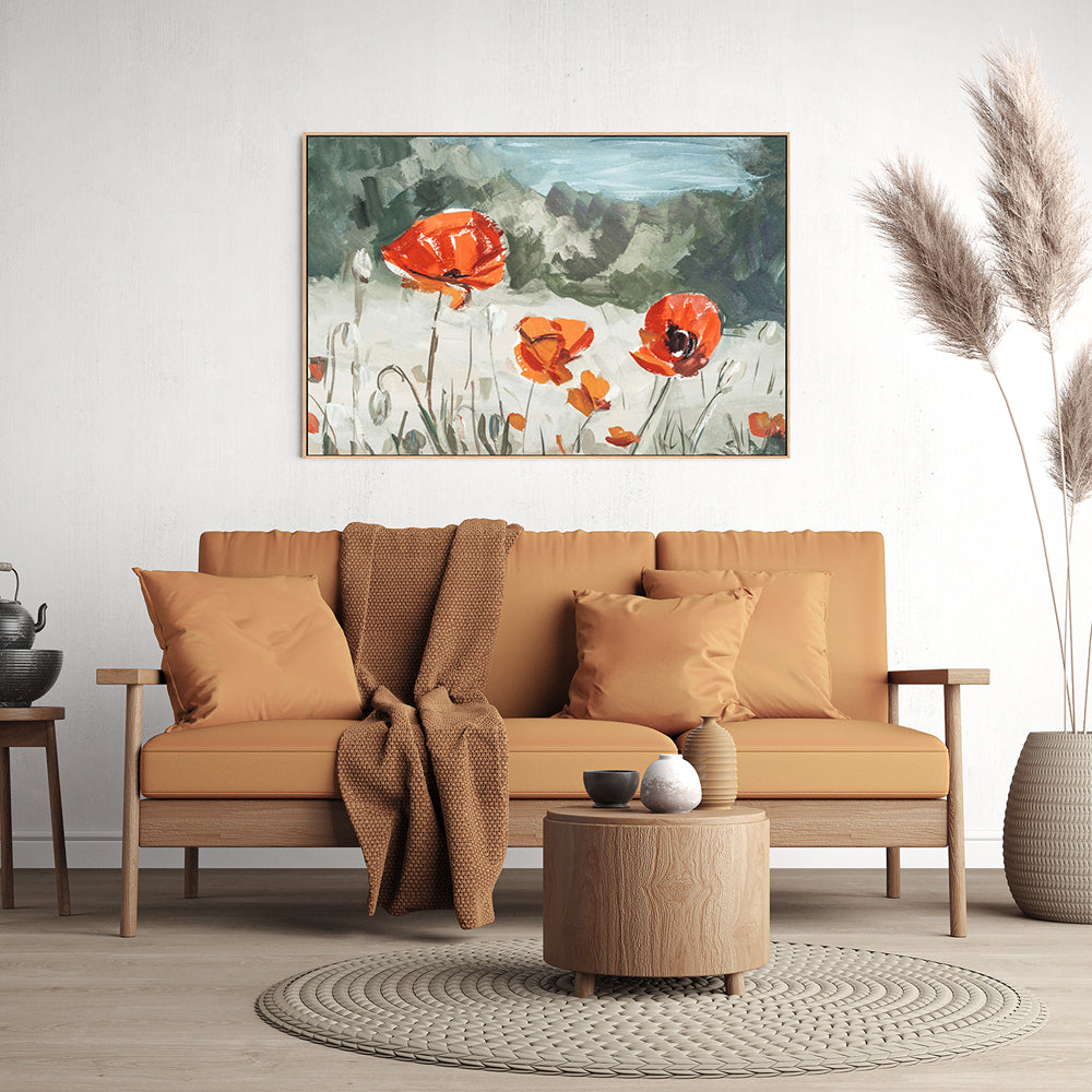 Bright Red Poppies , Hand-painted Canvas