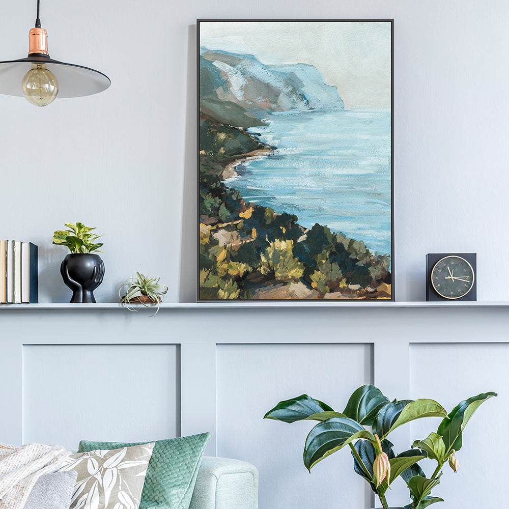 Shimmering Blue Coast , Hand-painted Canvas