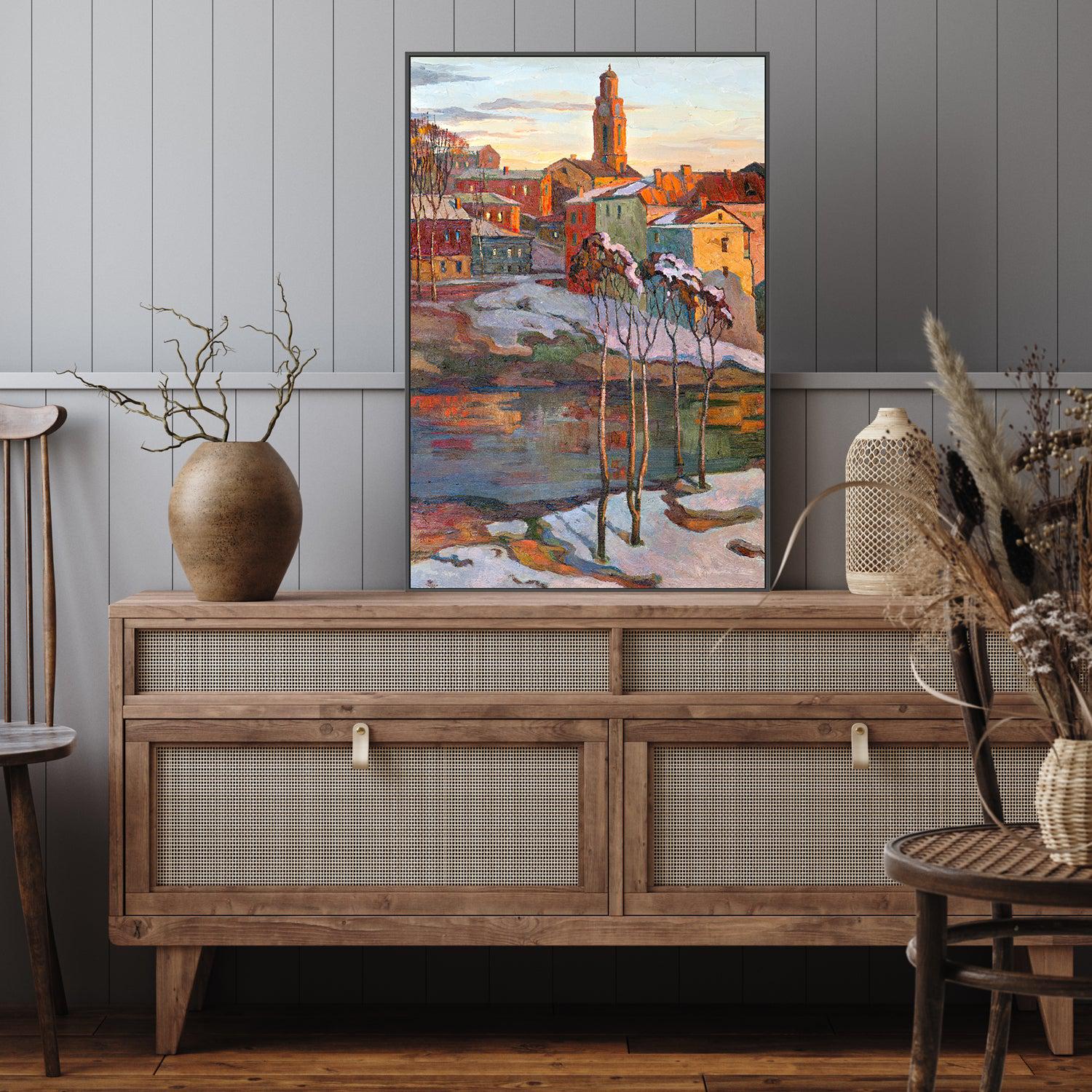 Snowy Sunrise , Hand-painted Canvas