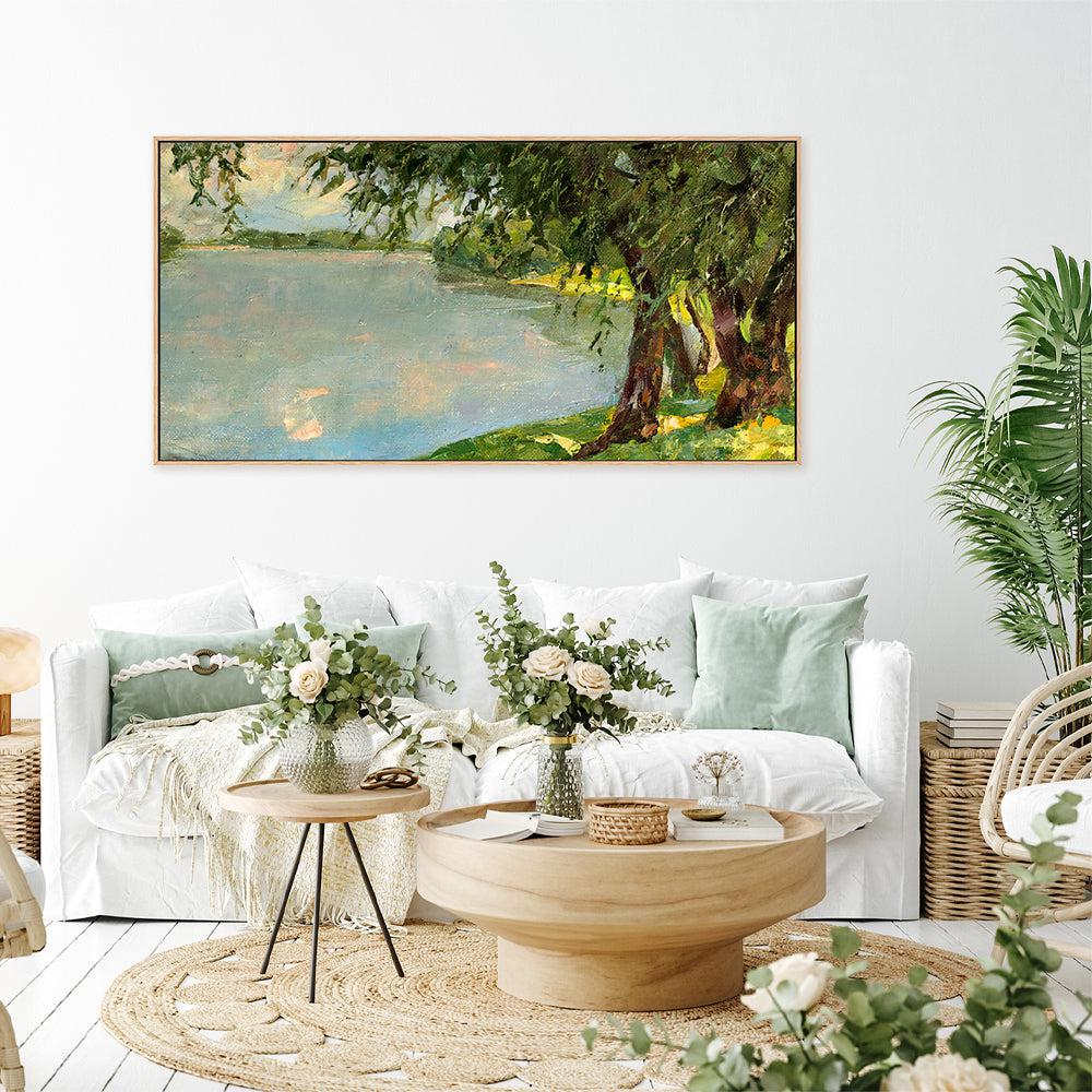 Relaxed By The Lake , Hand-painted Canvas